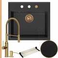 Zlew granitowy grafitowy sink 60 bateria złota quadron marilyn syfon miedziany automatyczny z przyciskiem