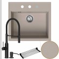 Zlew granitowy beżowy sink 60 bateria czarna quadron marilyn syfon srebrny automatyczny z przyciskiem