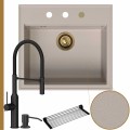Zlew granitowy beżowy sink 60 bateria czarna quadron marilyn syfon złoty automatyczny z przyciskiem
