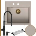 Zlew granitowy beżowy sink 60 bateria czarna quadron marilyn syfon złoty manualny