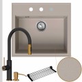 Zlew granitowy beżowy sink 60 bateria quadron jennifer syfon srebrny automatyczny z przyciskiem