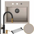 Zlew granitowy beżowy sink 60 bateria quadron jennifer syfon grafitowy automatyczny z pokrętłem