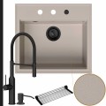 Zlew granitowy beżowy sink 60 bateria czarna quadron marilyn syfon black matt automatyczny z pokrętłem