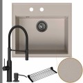 Zlew granitowy beżowy sink 60 bateria czarna quadron marilyn syfon grafitowy manualny
