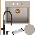 Zlew granitowy beżowy sink 60 bateria czarna quadron marilyn syfon miedziany automatyczny z przyciskiem