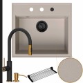 Zlew granitowy beżowy sink 60 bateria quadron jennifer syfon black matt automatyczny z pokrętłem