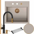 Zlew granitowy beżowy sink 60 bateria quadron jennifer syfon miedziany automatyczny z przyciskiem