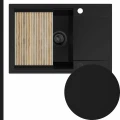 Czarny zlew granitowy sink 55 1kdo syfon black matt automatyczny z pokrętłem z ociekarką