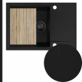Czarny zlew granitowy sink 55 1kdo syfon black matt manualny z ociekarką