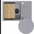 Szary zlew granitowy sink 55 1kdo syfon black matt automatyczny z pokrętłem z ociekarką złotą