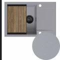 Szary zlew granitowy sink 55 1kdo syfon black matt manualny z ociekarką grafitową