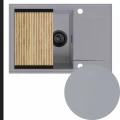 Szary zlew granitowy sink 55 1kdo syfon black matt manualny z ociekarką złotą