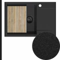 Grafitowy zlew granitowy sink 55 1kdo syfon black matt automatyczny z pokrętłem z ociekarką