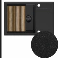 Grafitowy zlew granitowy sink 55 1kdo syfon black matt manualny z ociekarką grafitową