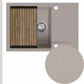 Beżowy zlew granitowy sink 55 1kdo z syfonem srebrnym manualnym z ociekarką grafitową