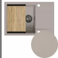 Beżowy zlew granitowy sink 55 1kdo syfon grafitowy manualny z ociekarką złotą