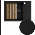Czarny zlew sink 55 1kko z syfonem black matt automatycznym z pokrętłem z ociekarką grafitową
