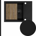 Czarny zlew sink 55 1kko z syfonem black matt manualnym z ociekarką grafitową