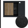 Zlew czarny metalik sink 55 1kko z syfonem black matt automatycznym z pokrętłem z ociekarką grafitową