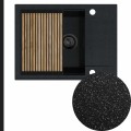 Zlew czarny metalik sink 55 1kko z syfonem black matt manualnym z ociekarką grafitową