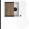 Zlew biały sink 55 1kko z syfonem black matt automatycznym z pokrętłem z ociekarką grafitową