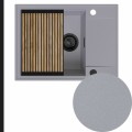 Zlew szary sink 55 1kko z syfonem black matt automatycznym z pokrętłem z ociekarką grafitową