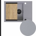 Zlew szary sink 55 1kko z syfonem black matt automatycznym z pokrętłem z ociekarką złotą