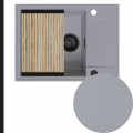 Zlew szary sink 55 1kko z syfonem black matt automatycznym z pokrętłem z ociekarką