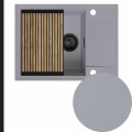 Zlew szary sink 55 1kko z syfonem black matt manualnym z ociekarką grafitową