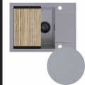 Zlew szary sink 55 1kko z syfonem black matt manualnym z ociekarką