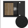 Zlew grafitowy sink 55 1kko z syfonem srebrnym manualnym klik klak z ociekarką grafitową