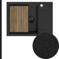 Zlew grafitowy sink 55 1kko z syfonem black matt automatycznym z pokrętłem z ociekarką grafitową
