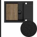 Zlew grafitowy sink 55 1kko z syfonem black matt manualnym z ociekarką grafitową