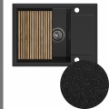 Zlew grafitowy sink 55 1kko z syfonem grafitowym manualnym z ociekarką grafitową
