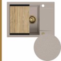 Zlew beżowy sink 55 1kko z syfonem złotym automatycznym z przyciskiem z ociekarką złotą