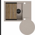 Zlew beżowy sink 55 1kko z syfonem black matt manualnym z ociekarką grafitową