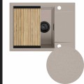 Zlew beżowy sink 55 1kko z syfonem black matt manualnym z ociekarką złotą