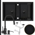 Czarny zlew TWINO bateria Megan czarna, syfon manualny Black Matt.jpg