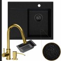 Czarny metalik zlew stilo l syfon black matt manualny złote akcesoria