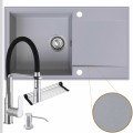 Zestaw estetyczna kuchnia zlew szary bateria srebrna syfon chrom manual