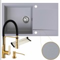 Zestaw estetyczna kuchnia zlew szary bateria złota syfon chrom manual