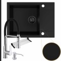 Zestaw komfortowa kuchnia zlew czarny bateria srebrna syfon black matt manualny