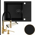 Zestaw komfortowa kuchnia zlew czarny bateria złota syfon black matt manualny