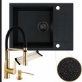 Zestaw komfortowa kuchnia zlew czarny metalik bateria złota syfon black matt manualny