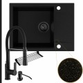 Zestaw komfortowa kuchnia zlew złoty metalik bateria czarna syfon black matt manualny