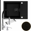 Zestaw komfortowa kuchnia zlew złoty metalik bateria srebrna syfon black matt manualny