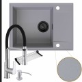 Zestaw komfortowa kuchnia zlew szary bateria srebrna syfon black matt manualny