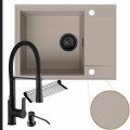 Zestaw komfortowa kuchnia zlew beżowy bateria czarna syfon black matt manualny