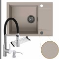 Zestaw komfortowa kuchnia zlew beżowy bateria srerbna syfon grafitowy automatyczny z przyciskiem