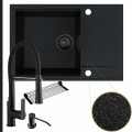 Zestaw przestronna kuchnia zlew czarny metalik bateria czarna syfon black matt manualny